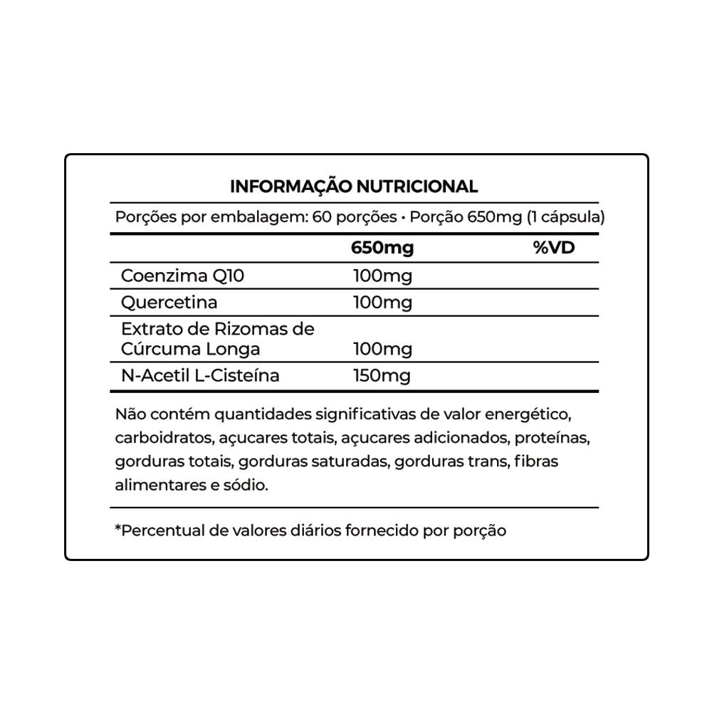 COENZIMA Q10 - 100mg + CÚRCUMA + QUERCETINA + NAC - 2 meses 60 CÁPSULAS